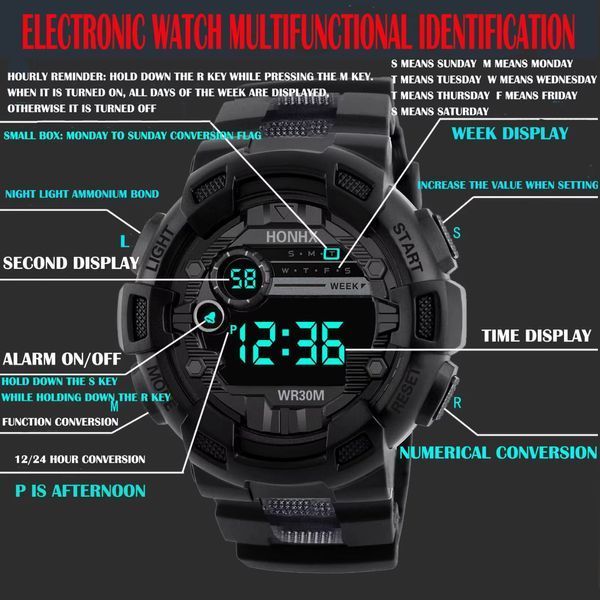 Годинник наручний HONHX 719 Kids Sport Watches LED Digital WR30M 16528 2