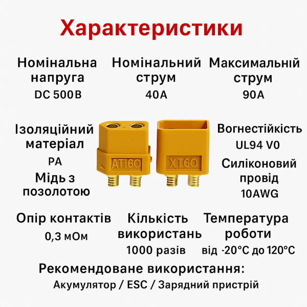 Роз'єм XT90 для акумулятора RC Lipo (комплект вилка+розетка)