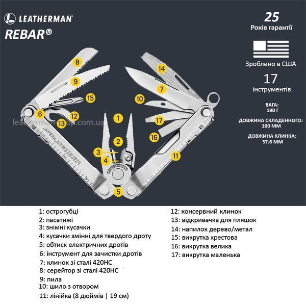 Мультитул Leatherman Rebar Standard з чохлом  831557 фото