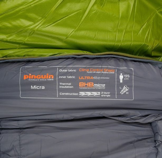 Спальний мішок Pinguin Micra (61 &deg; C) 175 см - Left Zip Green PNG 230741 5