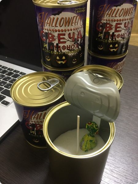 Консервована Свічка І Цукерка Для Halloween - Аксесуар для Хелоуїна - Незвичайний Подарунок На Хелловін CCCH фото