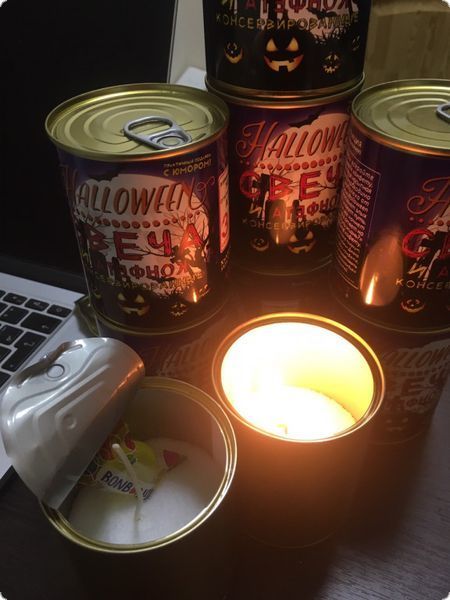 Консервована Свічка І Цукерка Для Halloween - Аксесуар для Хелоуїна - Незвичайний Подарунок На Хелловін CCCH фото