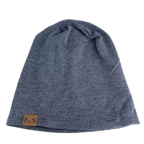 Шапка біні beanie FS весняна в'язана на тонкій підкладці синьо-сірий колір