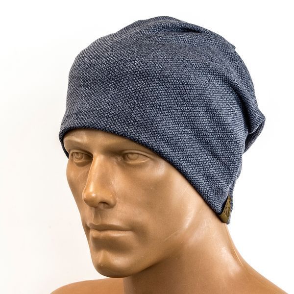 Шапка біні beanie FS весняна в'язана на тонкій підкладці синьо-сірий колір 16673 фото