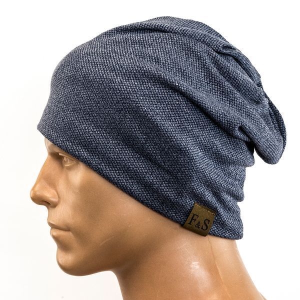 Шапка біні beanie FS весняна в'язана на тонкій підкладці синьо-сірий колір 16673 фото