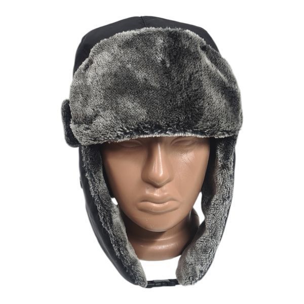 Шапка ушанка черная на меховой подкладке