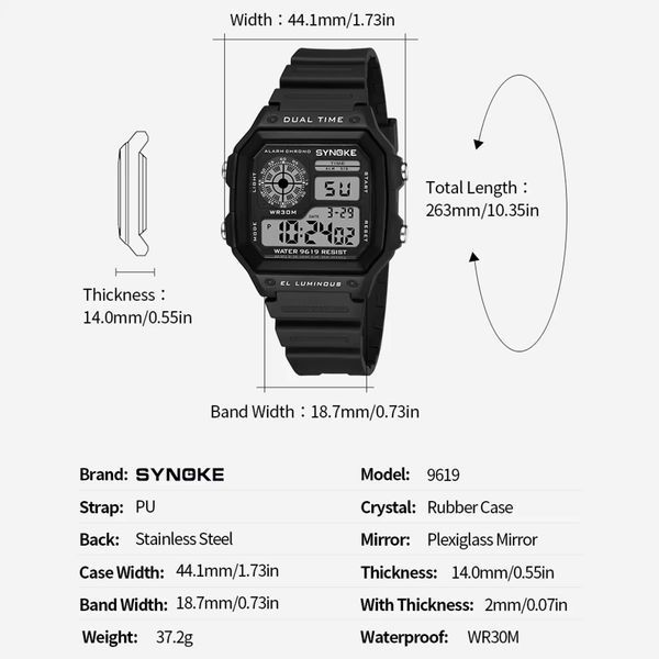Годинник наручний SYNOKE 9619 black Outdoor Military Digital Watch 16531 3