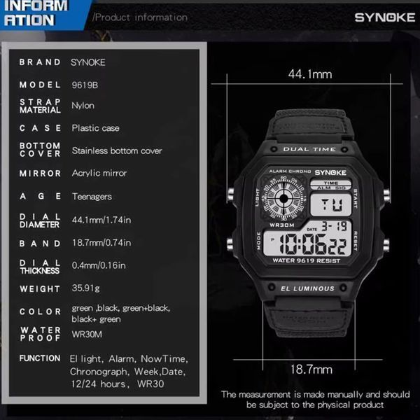 Годинник наручний SYNOKE 9619 black Outdoor Military Digital Watch 16531 5
