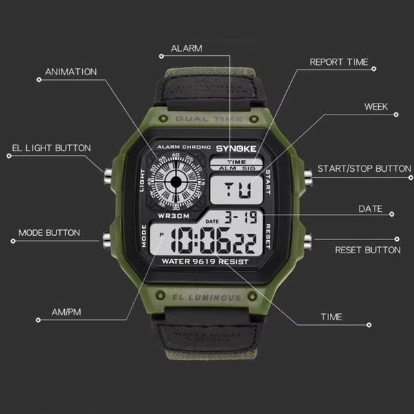 Годинник наручний SYNOKE 9619 camo green Outdoor Military Digital Watch 16530 3